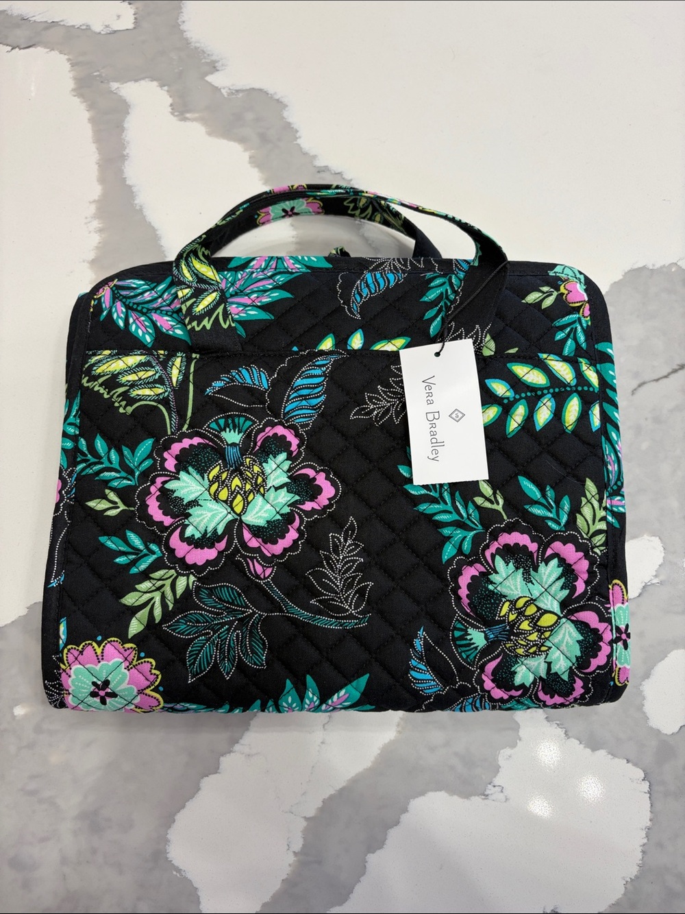NWT Vera Bradley Hanging Travel Organizer Island Garden Black Quilted Pattern
